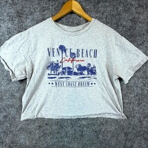 Venice Beach West Coast Dream Organic Collective Cropped Shirt Women Large Gray